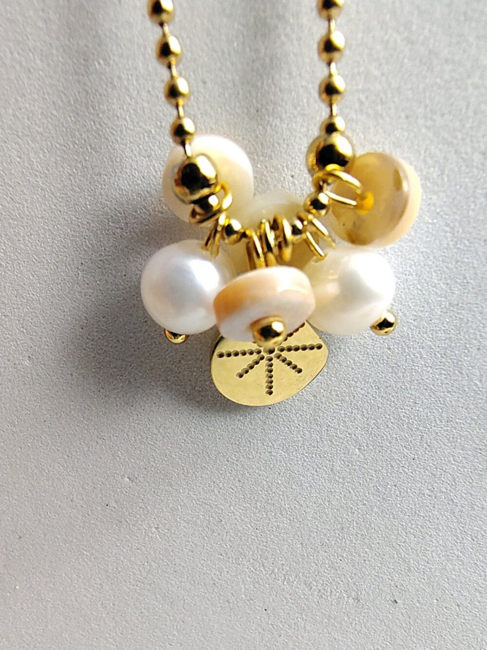 NWOT Dainty Freshwater Pearls and Shells Stainless Steel Charm Necklace